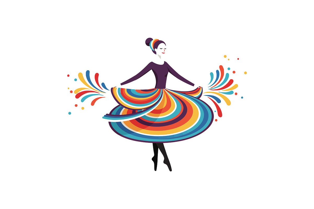 Colorful dancing woman in a swirling, an Illustration by designvectx