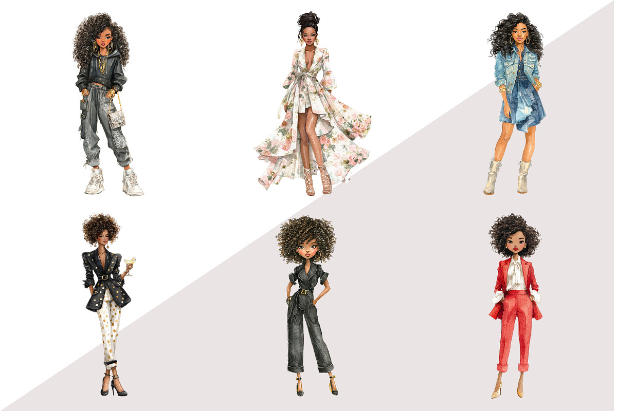 Black Girl Chic Fashion Doll Clipart, an Illustration by Design Market (Photo 3 of 3)