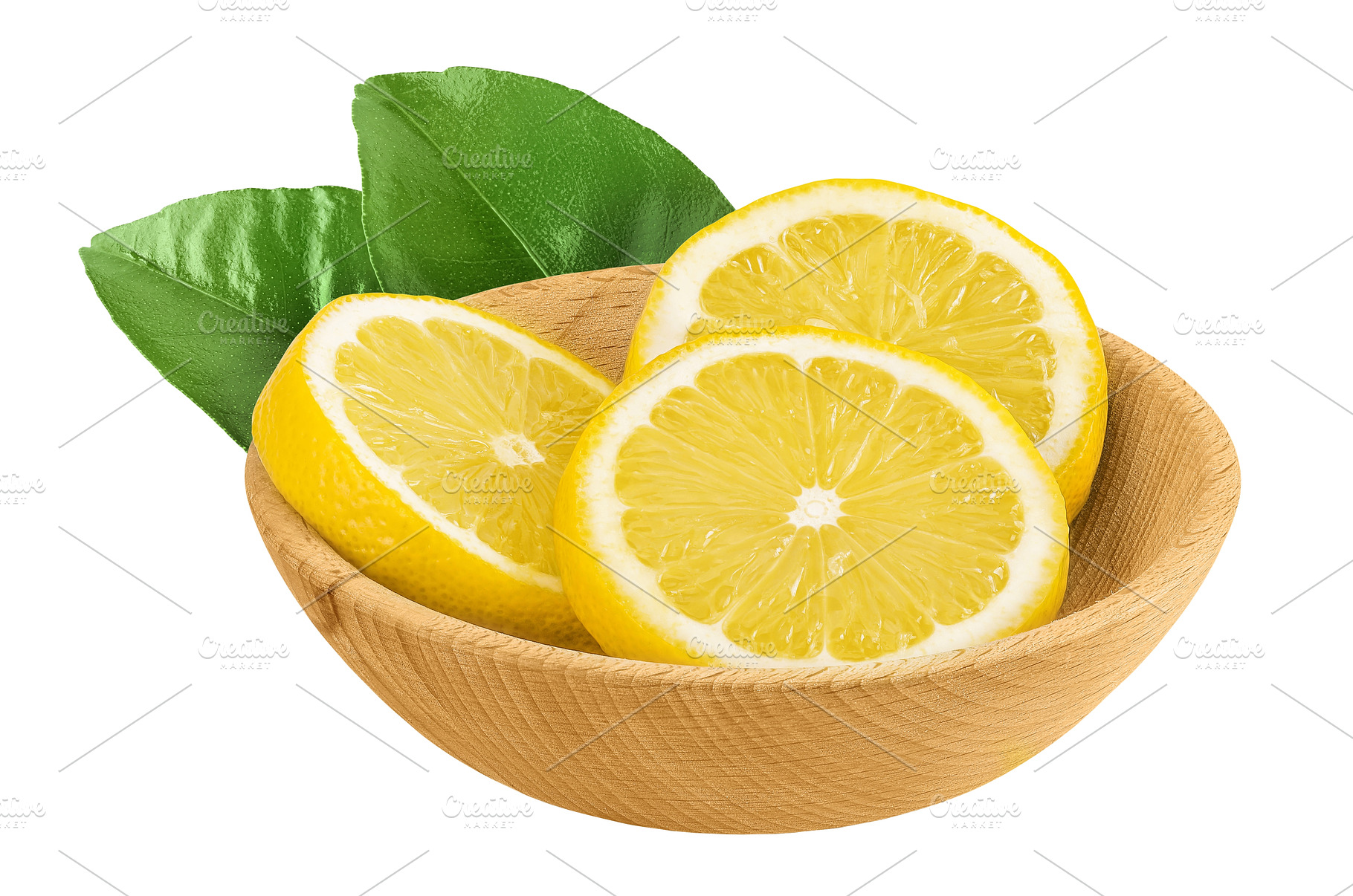 Ripe lemon slices in wooden bowl, a Food & Drink Photo by NataPhoto