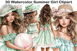Watercolor Summer Girl Clipart, an Illustration by Black Bird Studio
