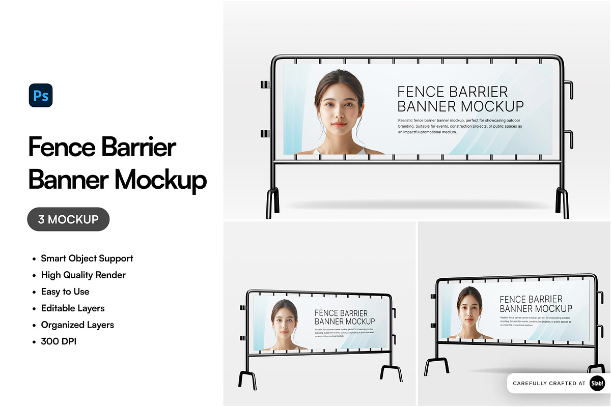 Fence Barrier Banner Mockup, an Advertising Mockup by SLAB! Design (Photo 1 of 5)