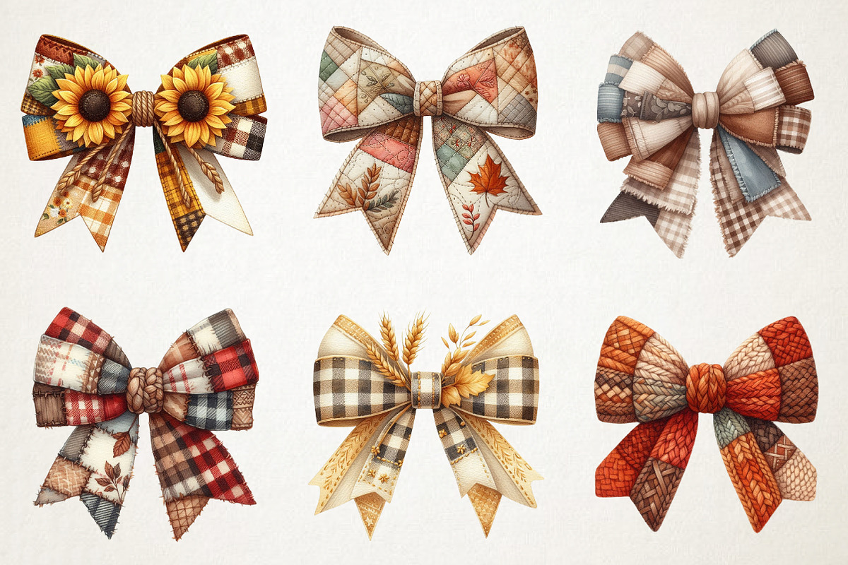 Fall Patchwork Bow Clipart, an Illustration by RobertsArt (Photo 7 of 7)