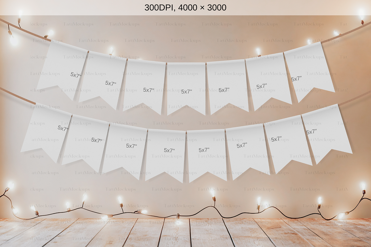 Wall Garland Mockup, Bunting Mock, a Product Mockup by TatiMockup (Photo 2 of 5)