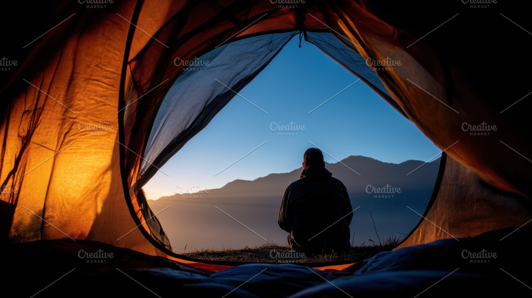 View from inside the tent at sunrise, a Photo by Beautiful things