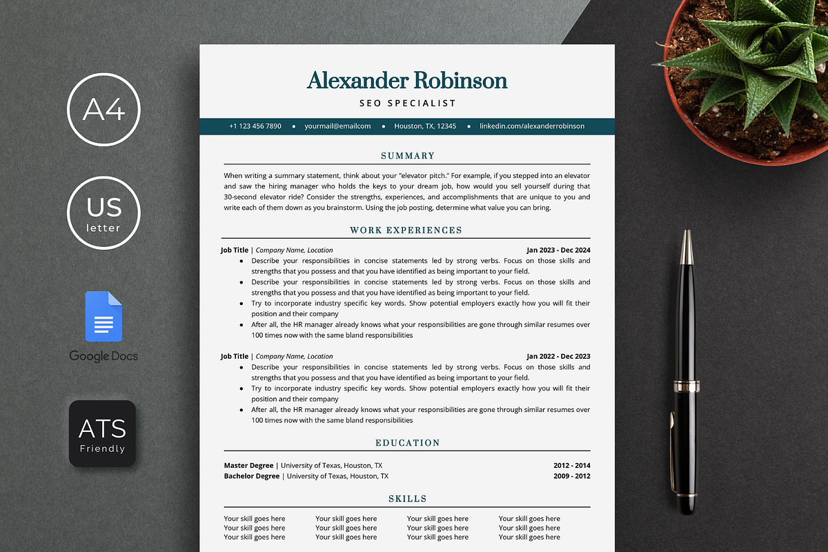 ATS Resume Template Google Docs, a Resume Template by bonadigitals (Photo 1 of 5)
