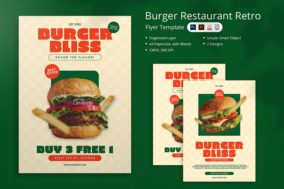 Burger Restaurant Retro Style, a Flyer Template by Attype (Photo 1 of 4)