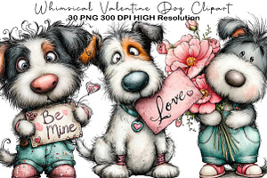 Whimsical Valentine Dog Clipart, an Animal Illustration by Black Bird Studio