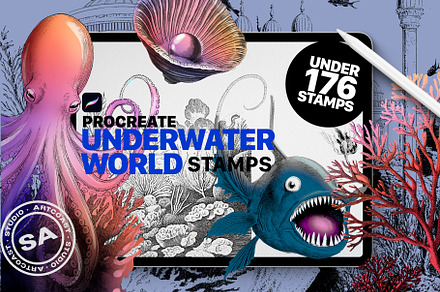 Procreate Stamps Underwater World, a Shape Add-On by Spasibenko Art