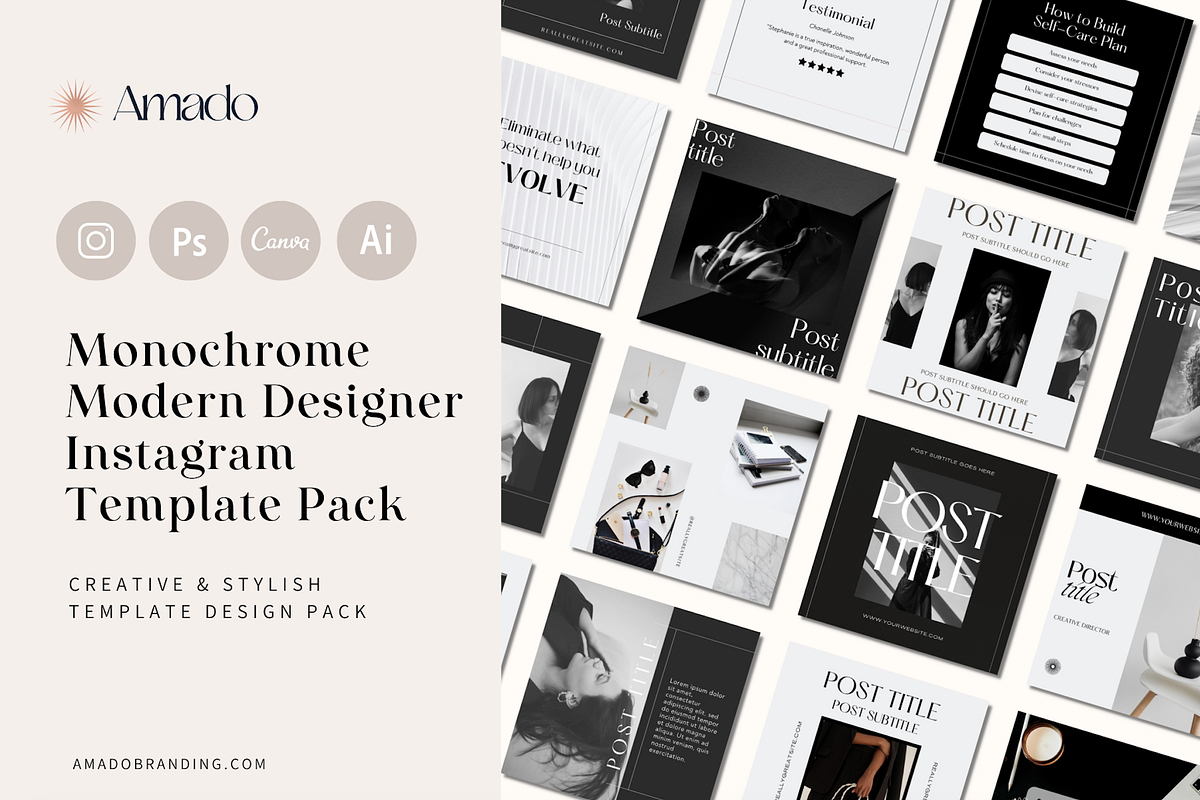 Monochrome Modern Social Templates, a Templates & Theme by Amado Brand Design Studio (Photo 1 of 6)