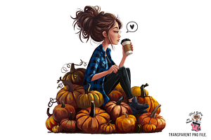 Autumn Girl With Pumpkins PNG