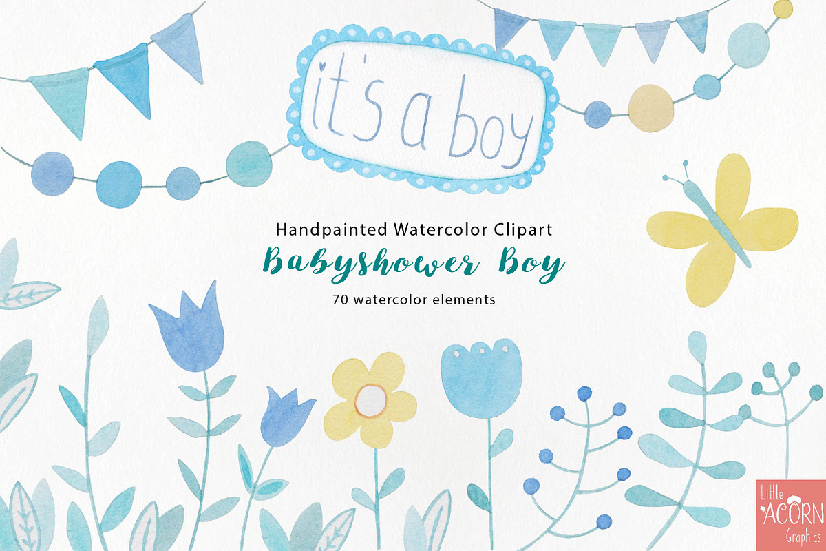 Watercolor Babyshower boy in blue, a Texture Illustration by LittleAcornGraphics (Photo 3 of 11)