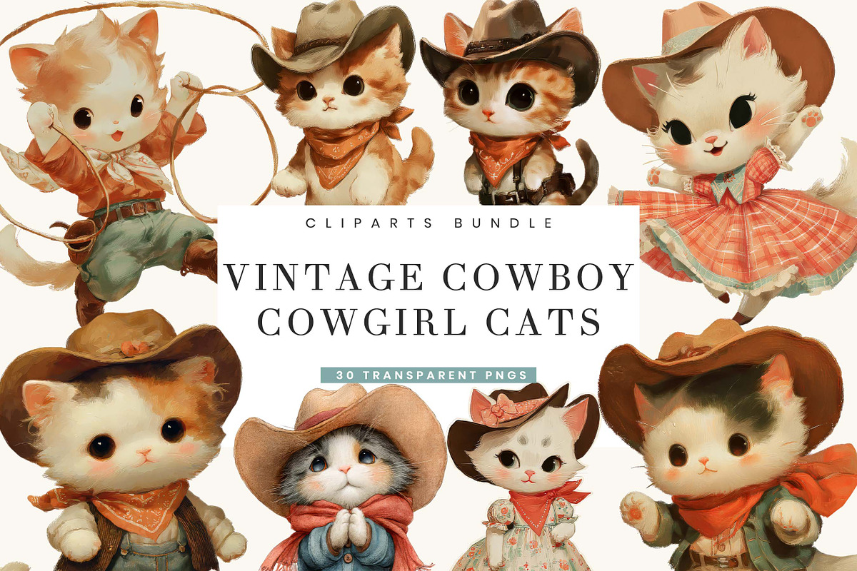 Vintage Cowboy & Cowgirl Cats, an Animal Illustration by BusyDaydesign (Photo 1 of 9)