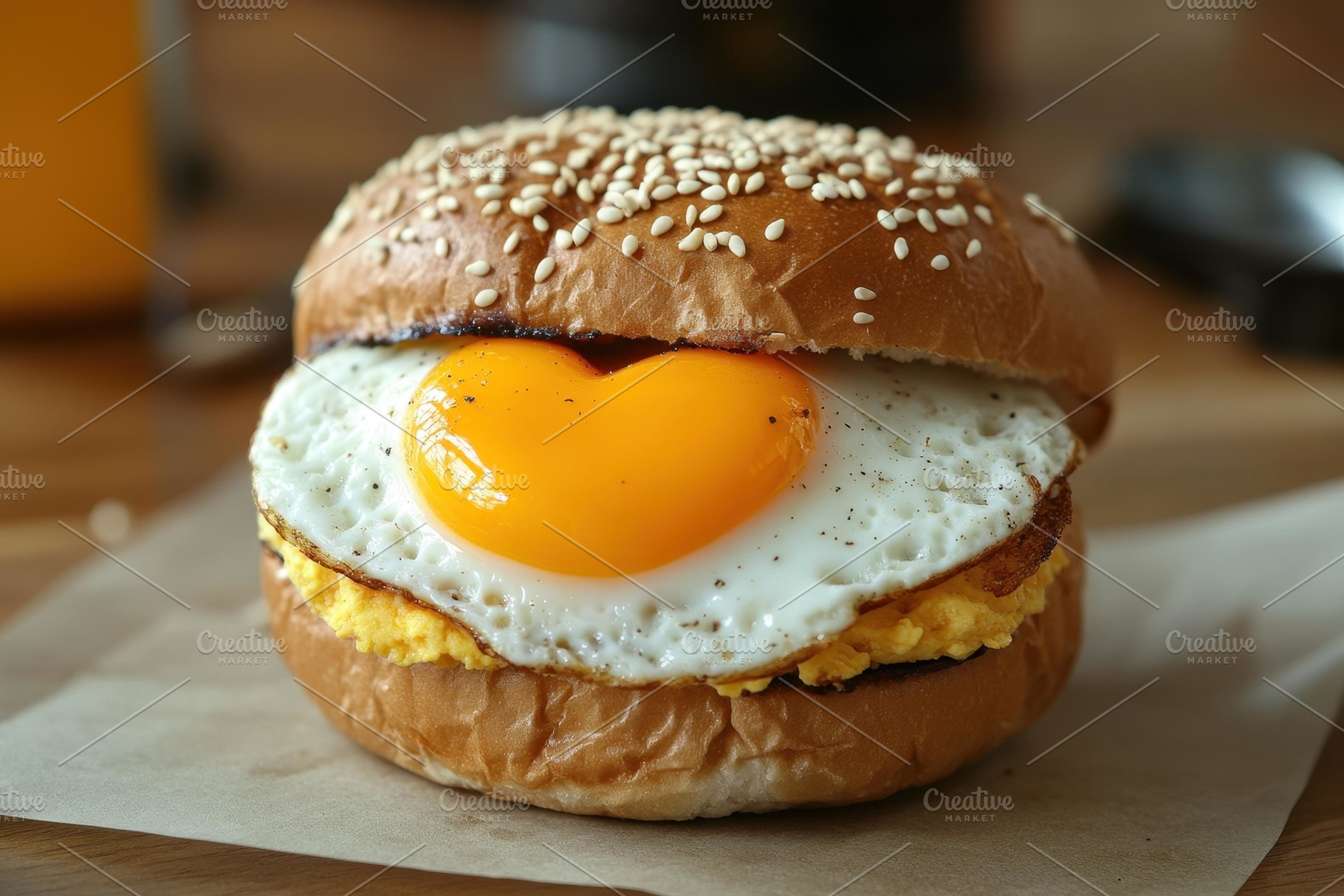 Delicious heart-shaped egg sandwich, a Photo by Tanuart