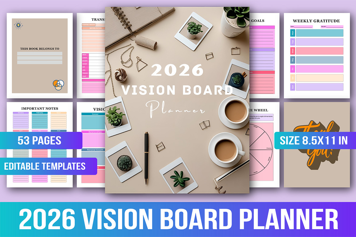 Vision Board planner, a Print Template by Designmela01 (Photo 1 of 5)