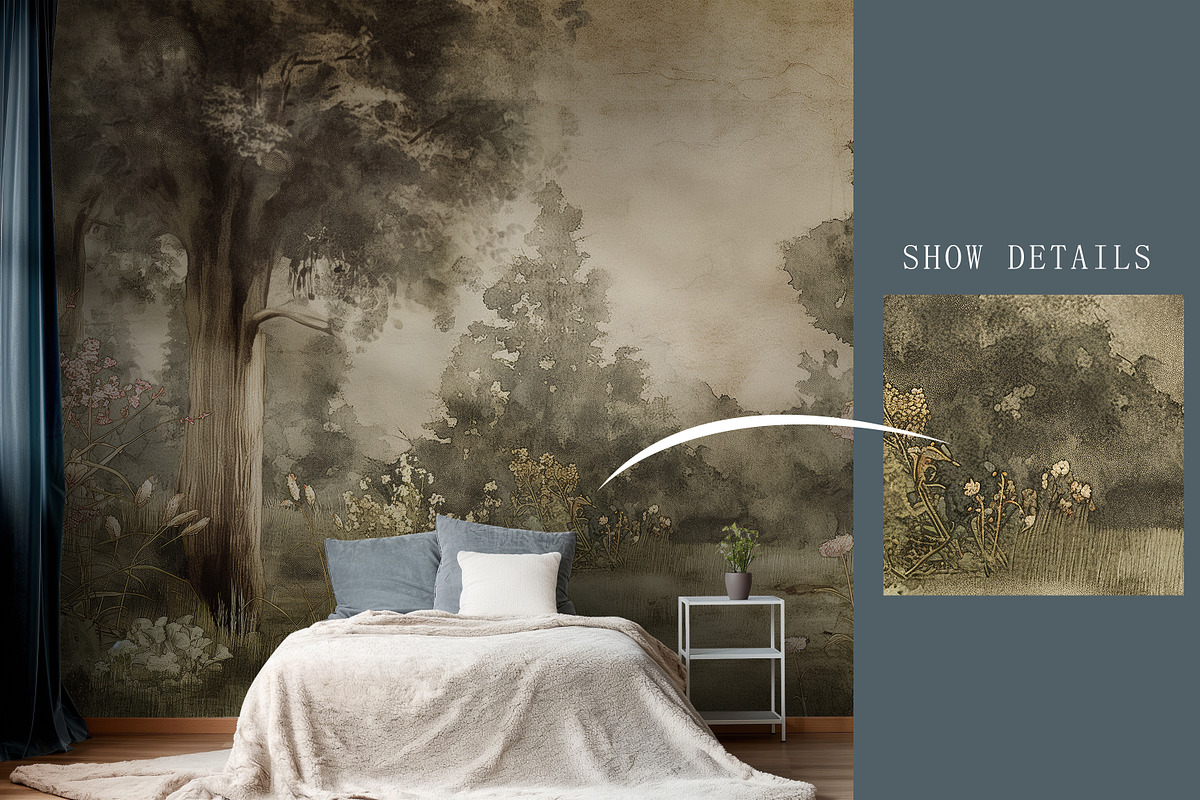 Hand drawn old century forest wallpa, a Wallpaper Graphic by Muzi pear studio (Photo 3 of 11)