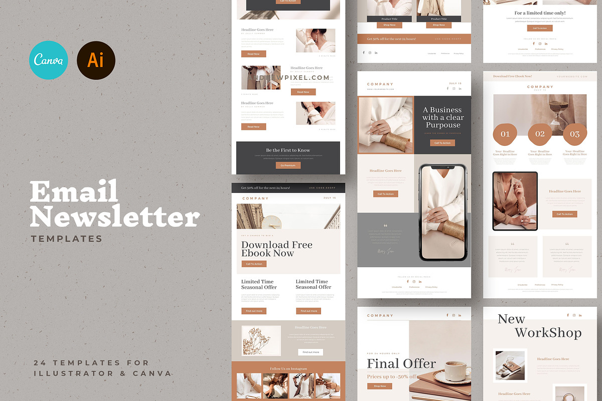 24 CANVA Newsletter Templates, a Marketing Template by AndrewPixel (Photo 1 of 9)
