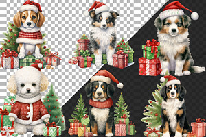 120 Watercolor Christmas Dog Clipart