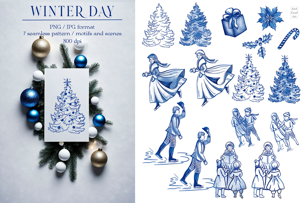 Winter day seamless patterns clipart, a Pattern Graphic by AnaGuziiArt (Photo 3 of 11)