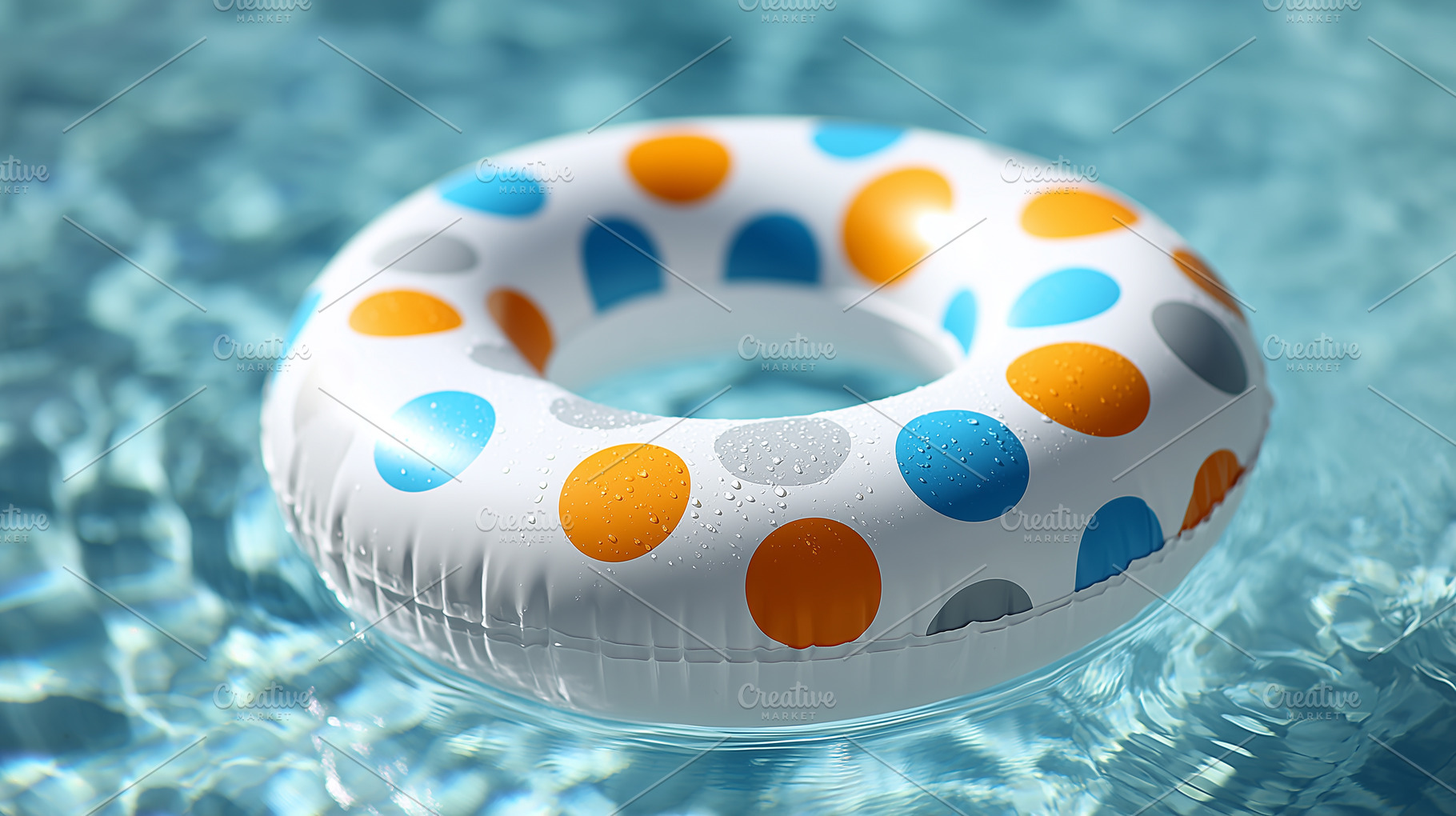 Colorful inflatable swim ring with, a Background Photo by MistyDay