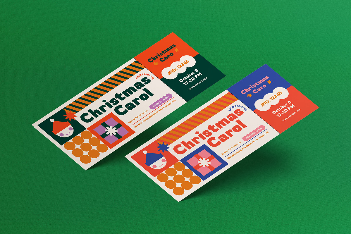 Geometric Christmas Carol Ticket, a Card Template by graphicook (Photo 1 of 3)
