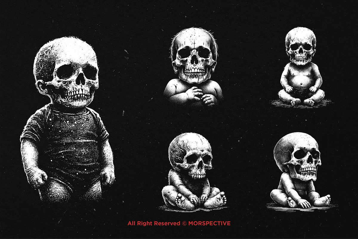 10 Bundle Dark Art Baby Skull Kids, an Illustration by Morspective (Photo 3 of 7)