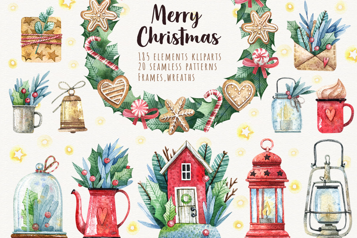 Big Christmas Set, a Decorative Illustration by Watercolor by Tonia Tkach (Photo 1 of 8)