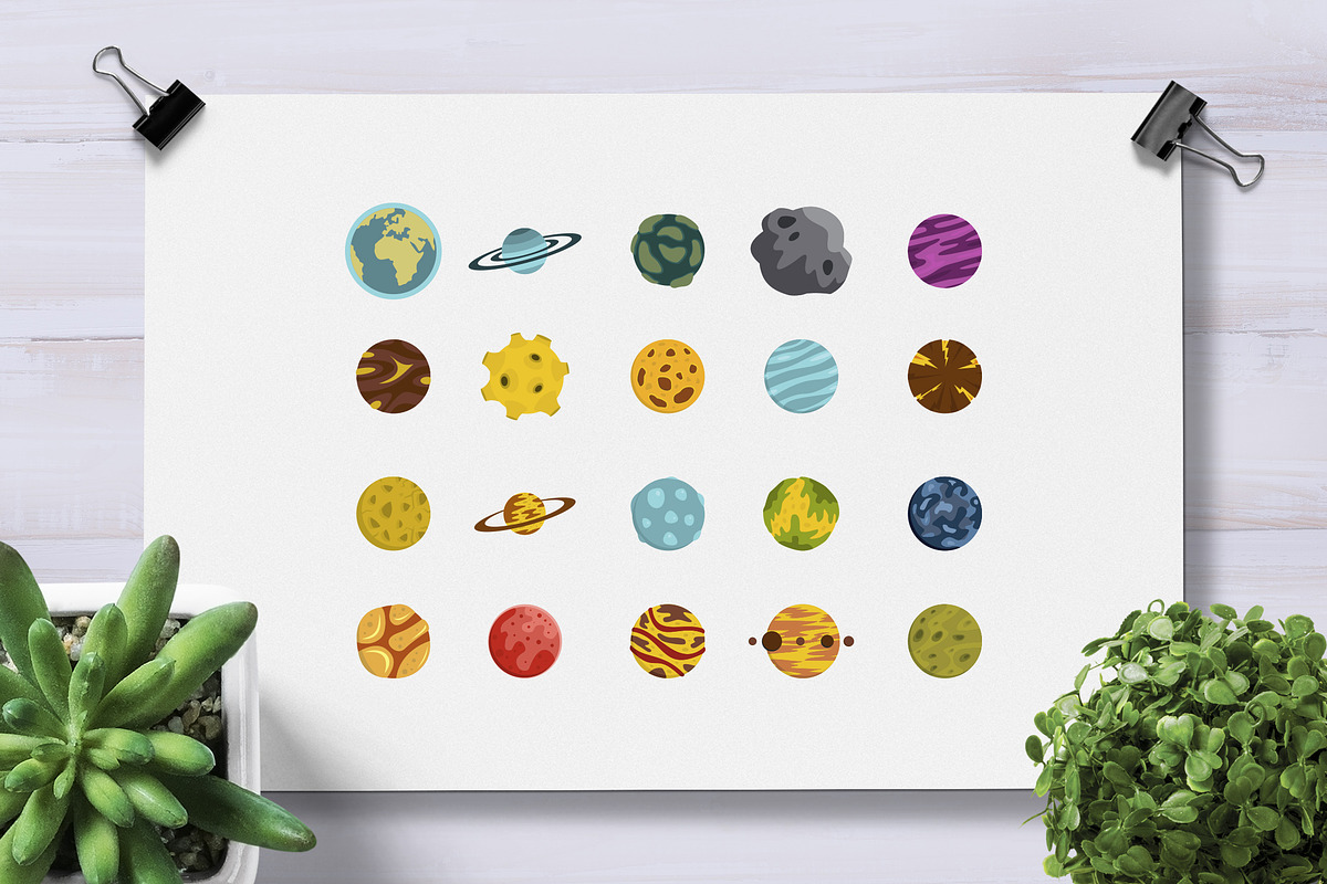 Planet icon set, flat style, an Icon by Ylivdesign