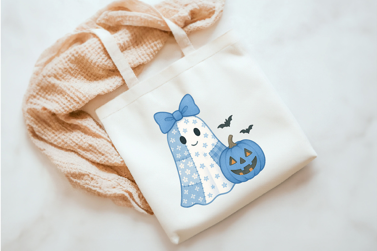 Retro Blue Denim Ghost Png, an Illustration by Watercolor design (Photo 2 of 3)