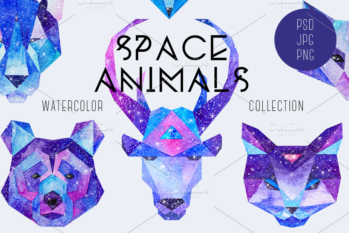 Watercolor Space Animals, an Animal Illustration by Librebird (Photo 1 of 4)