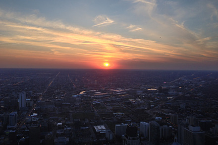 Chicago sunset containing chicago, sunset, and hancock building, an Architecture Photo by alchemyphoto
