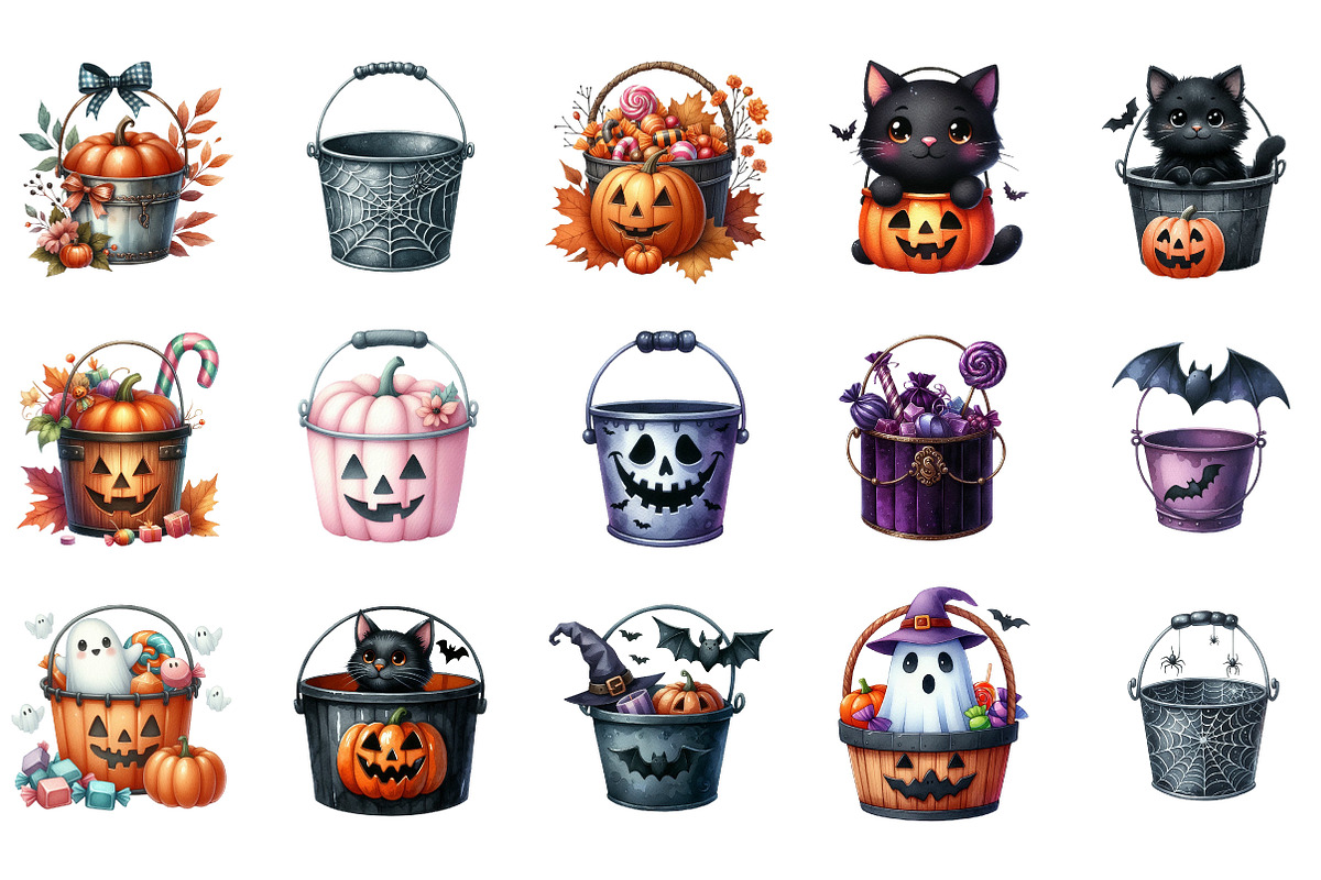 Watercolor Halloween Bucket, an Illustration by Designking (Photo 3 of 5)