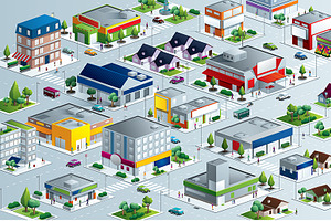 Vector  Isometric City neighborhood