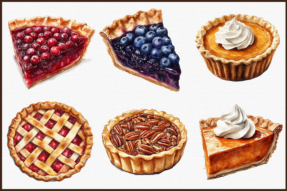 Pie Watercolor Clipart PNG, an Illustration by Sublimation Artist (Photo 3 of 6)