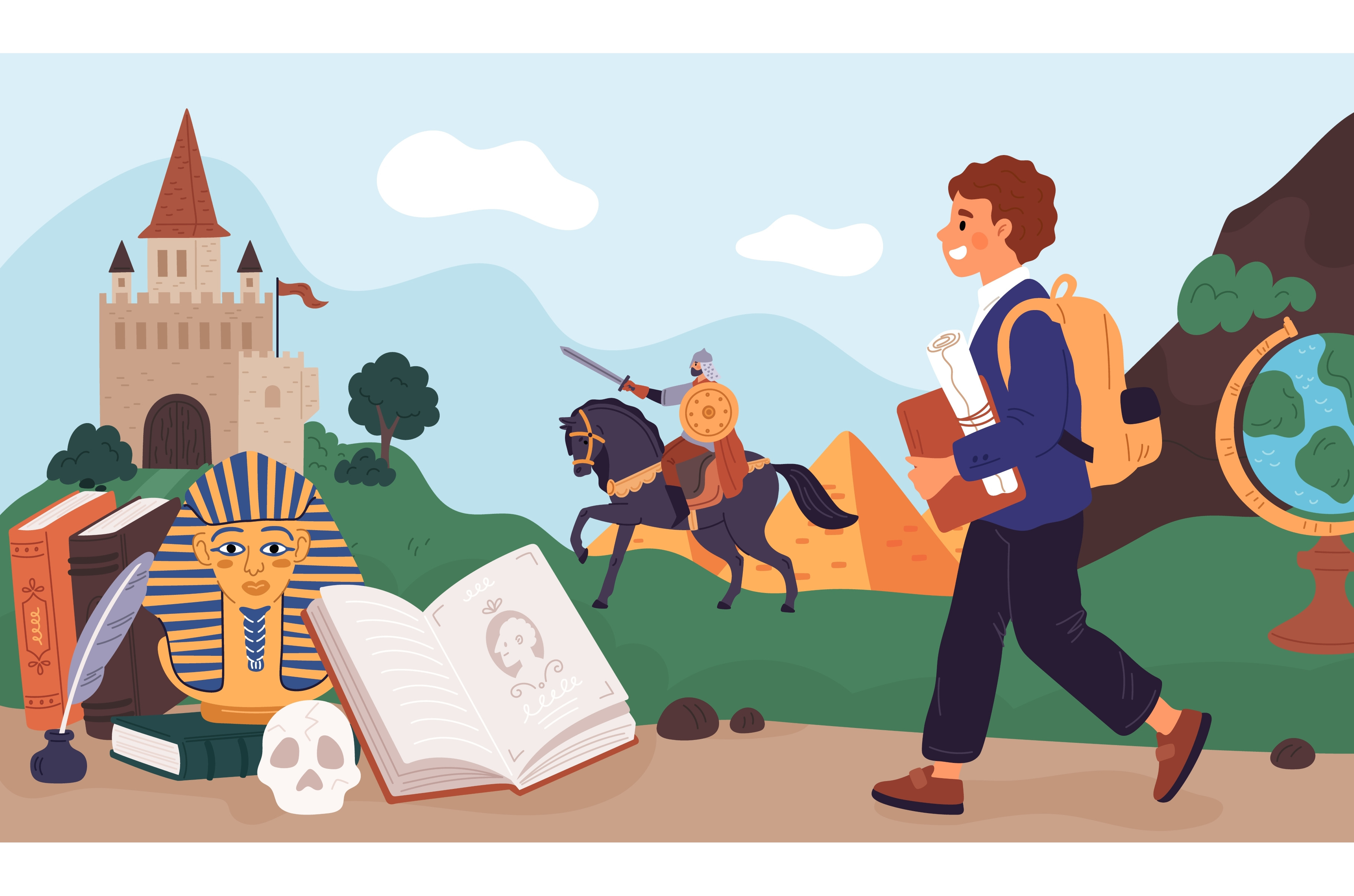 History lesson. Young student on, an Education Illustration by Vectorbuum