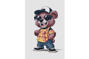 Trendy Bear Character With