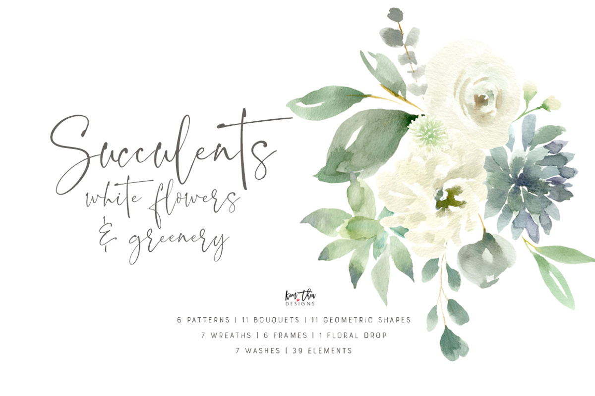 Succulents, White Flowers & Greenery, an Illustration by Kim Thoa Designs (Photo 1 of 12)