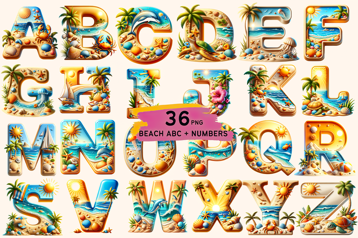 Summer Font Beach Alphabet Bundle, a Symbol Font by Bubble Pixel (Photo 2 of 8)
