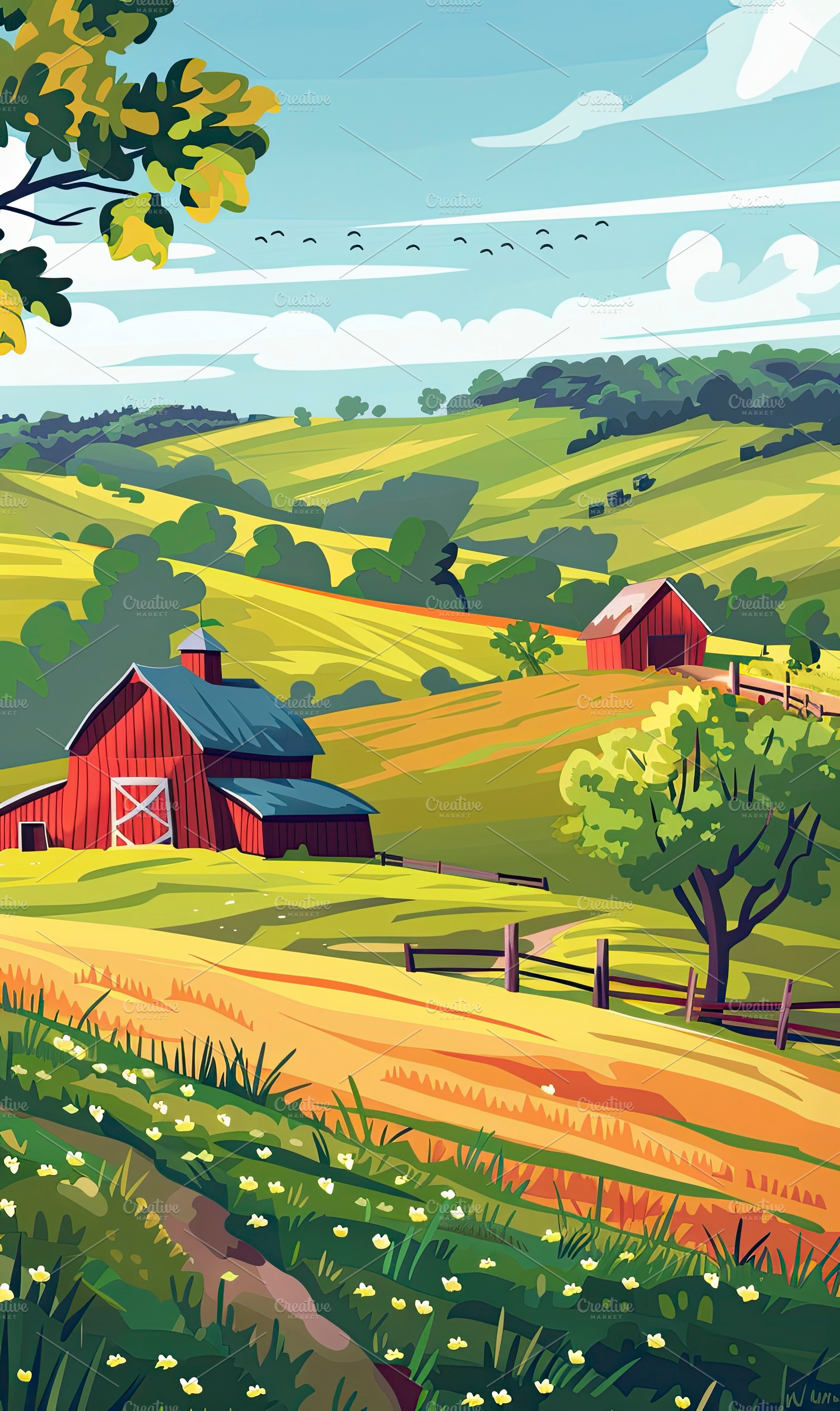 A vibrant illustration of a peaceful, a Photo by LOGOCREATIVE