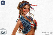 Patriotic Cowgirls Clipart Set, a Person Illustration by ThatsDesignArt (Thumbnail 7 of 11)