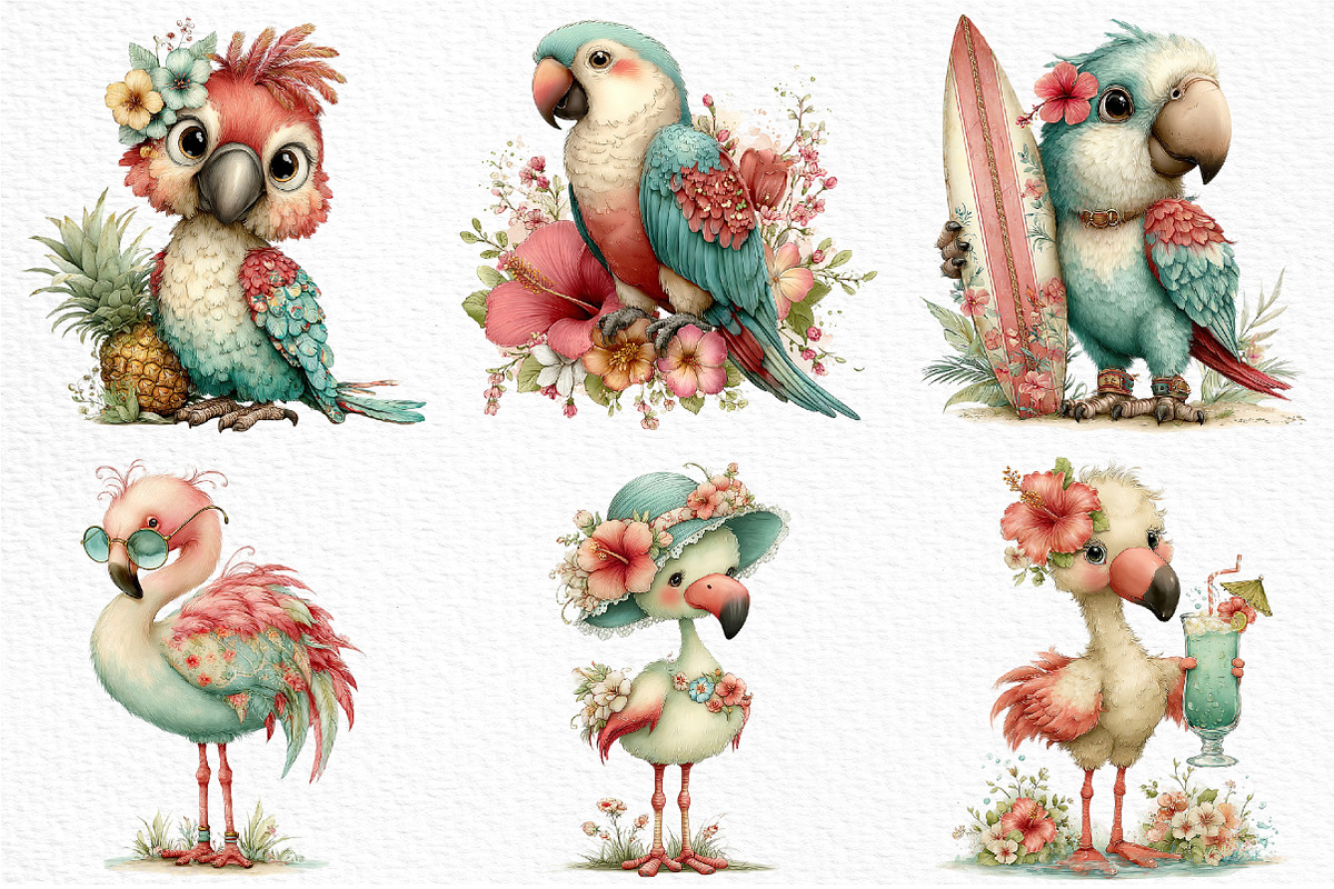 Summer Tropical Birds Clipart, an Illustration by Craft Nest (Photo 3 of 12)