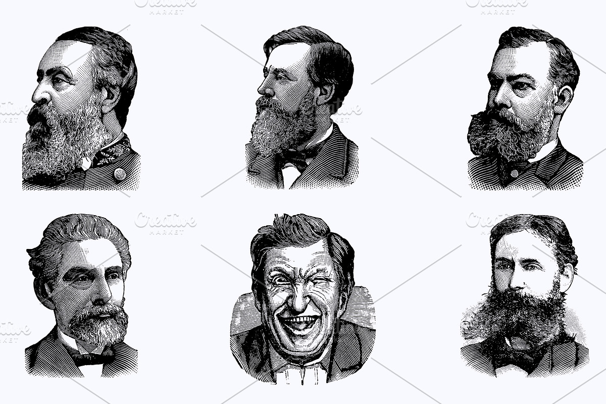 Vintage Male Portraits, a Decorative Illustration by TheBlackPixelCo (Photo 2 of 7)