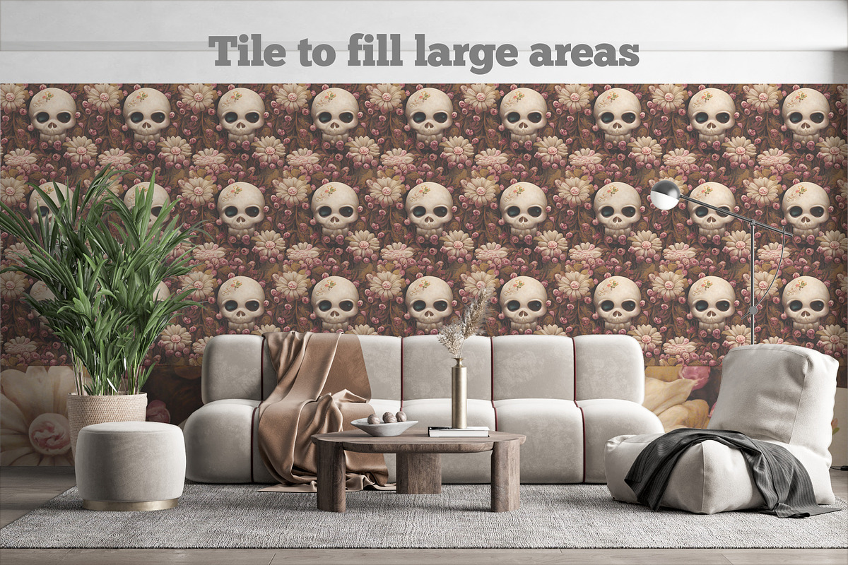 Cute Pink Flower Skull Pattern Set, a Pattern Graphic by Skritch Studio (Photo 4 of 5)