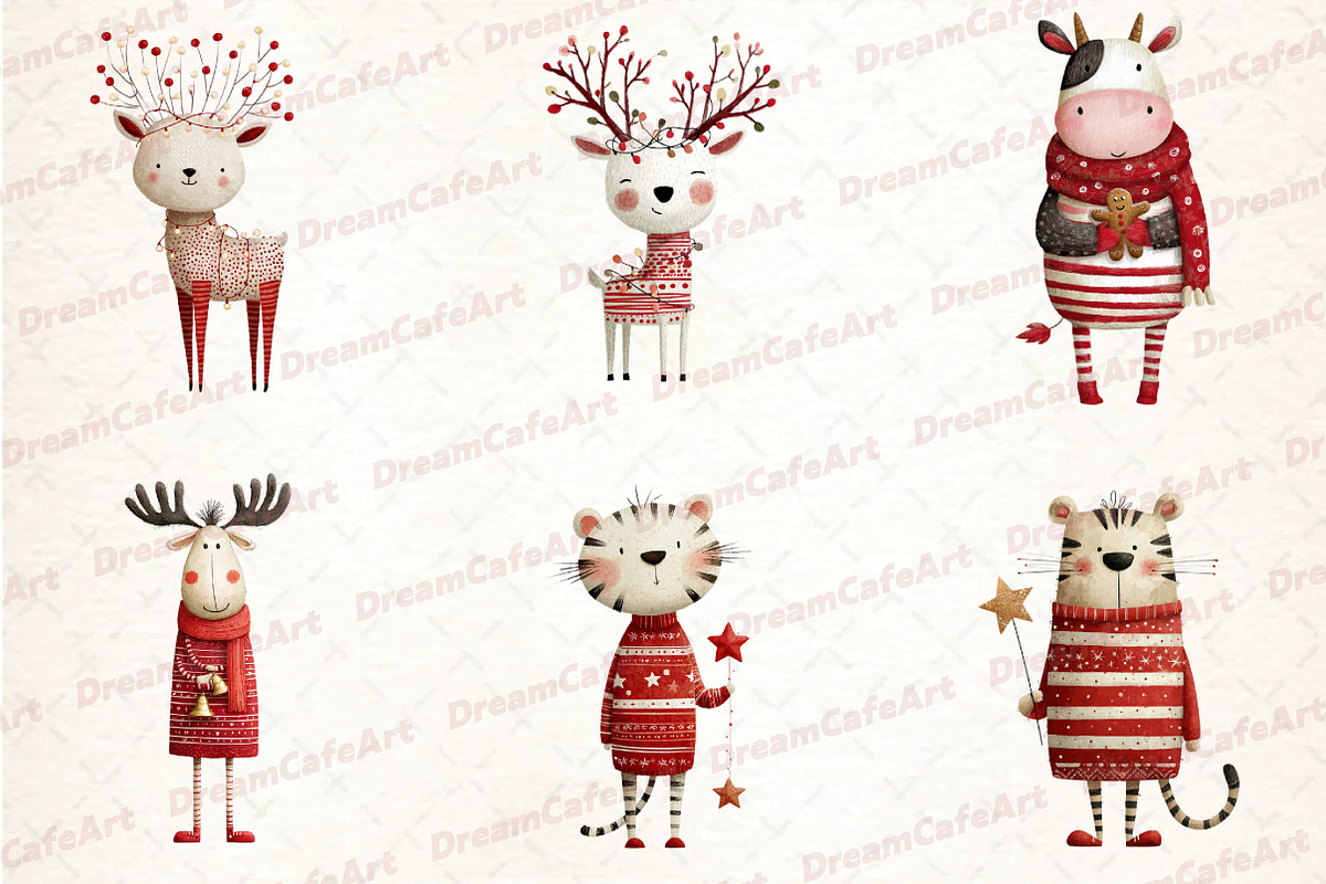 Funny Christmas Animals Clipart, an Illustration by DreamCafeArt (Photo 4 of 8)