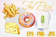 Watercolor Fast Food Vector Set, a Food Illustration by Deckar_art (Thumbnail 2 of 3)