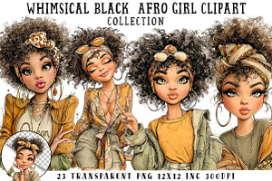 Whimsical Black Afro Girl Clipart, an Illustration by OK Design