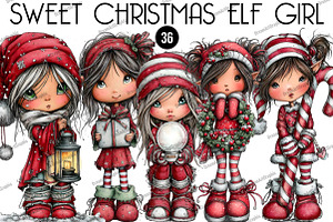 Sweet Christmas Elf Girl Clipart, an Illustration by DreamArtGraphic