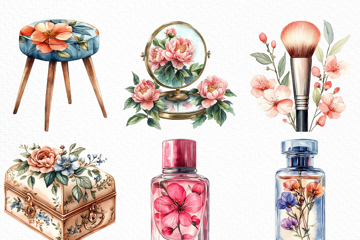 Watercolor Vanity Bloom Clipart, an Illustration by Craft Nest (Photo 3 of 6)
