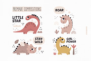 Cute Dinosaur Girl Clipart, Patterns, an Animal Illustration by Ejevyaka (Thumbnail 6 of 9)