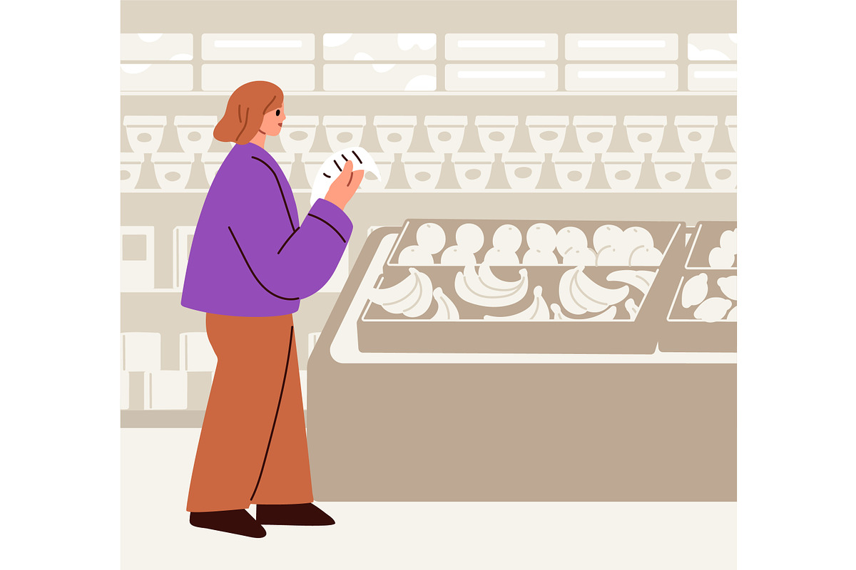 People buy groceries in supermarket, a Person Illustration by Good Studio (Photo 3 of 7)