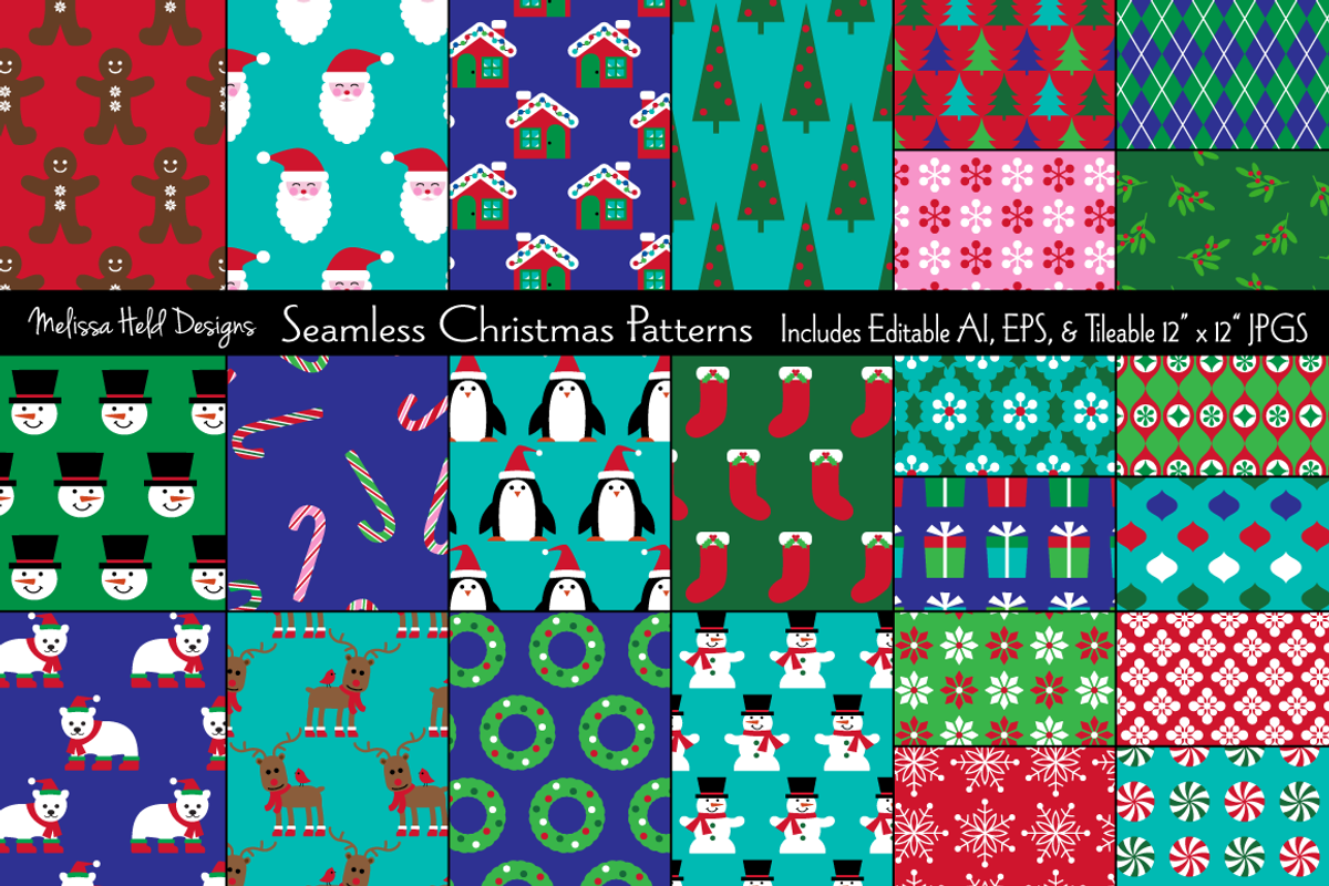 Seamless Christmas Patterns, a Pattern Graphic by Melissa Held Designs (Photo 1 of 9)